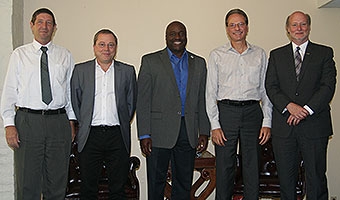 From left: Yosi Shacham-Diamand, Yossi Rosenwaks, Gregory Washington, Henry Samueli and Howard Gillman