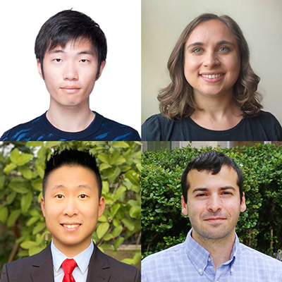 UCI Engineering-Los Alamos National Laboratory Fellows, clockwise from top left: Yifu Gao, Annika Hjelmstad, Robert Marosi, Peiwen J. Ma.