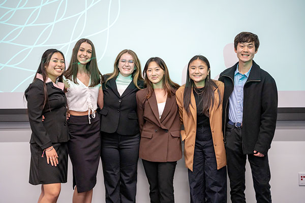 The WEngineers team won the top prize at Life Tank for their project called Lengage, a glasses attachment that translates and transcribes foreign languages in real time. Pictured, from left, are Cassandra Nguyen, Kristen Hagen, Maddie Marston, Jessica Lee, Kaylee Quach and Logan Lee.